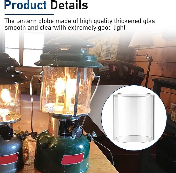 Camping Lantern Accessories for Coleman Lantern Replacement Part Glass Globe, Lantern Mantles, Check Valve and Air Stem Compatible with Standard Shape Coleman Fueled Propane Lanterns ﻿