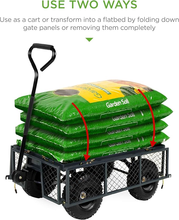 Best Choice Products Utility Garden Cart Wagon for Lawn, Yard w/Heavy-Duty Steel 400lb Weight Capacity, Removable Sides, Long Handle, 10in Tires - Gray