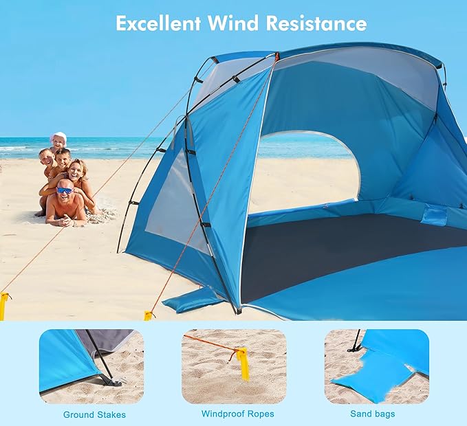 Calen Beach Tent,Beach Canopy Shade Tent with UPF50+UV Protection for 3/4-4/5-6/8 Person, Waterproof Portable Easy Setup Beach Sun Shelter Tent for Outdoor Adventures,Camping,Picnics with Carrying Bag