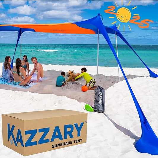 Beach Tent UPF50+ Sun Shade Canopy with Sandbags, 4 Stability Poles, Ground Pegs, Flying Disc Sand Shovel, Lightweight Sunshade Shelter, 7ft Tall for Outdoor Trips, Camping and Sports