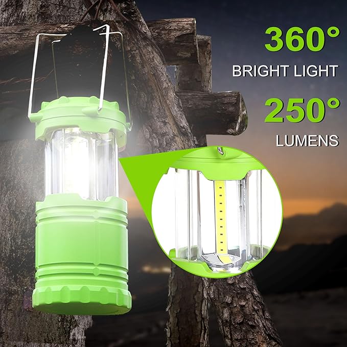4-Pack LED Green Camping Lanterns, Portable Camping Lights, Outdoor Handled Lamps, Essential Emergency Lights for Power Outages, Hiking, Hurricane