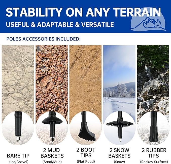 Collapsible Trekking Poles 2 Pack - Adjustable Aluminum Hiking Poles, Lightweight Nordic Walking Sticks for Women, Men, Seniors, Kids, Backpacking