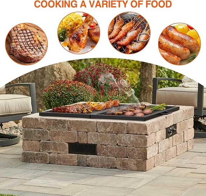 only fire Foldable X-Marks Fire Pit Cooking Grate, Outdoor Square Campfire Grill Grate with Handles, Portable Camping Cookware for Outside Party,30 inch