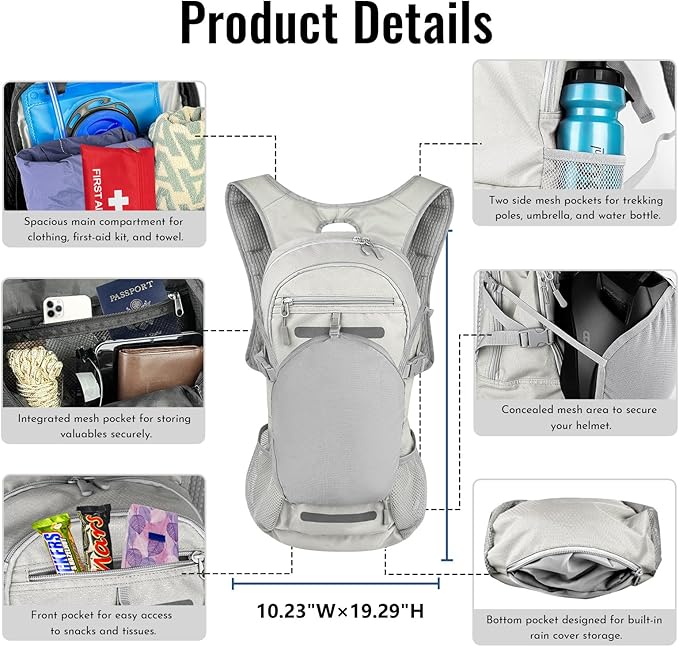 Zavothy 18L Hydration Backpack with 3L Water Bladder – Waterproof Hiking Pack with Insulated Bladder Compartment, Hidden Helmet Holder & Rain Cover – for Running, Cycling, and Camping
