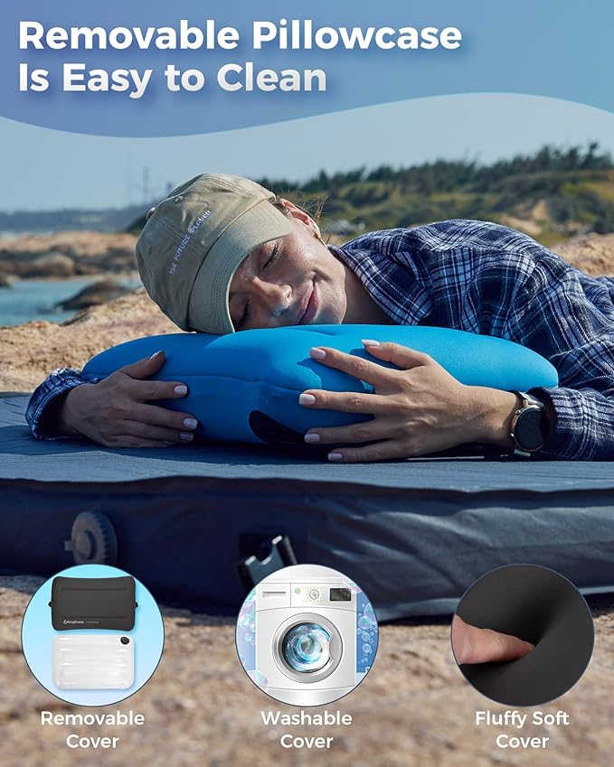 KingCamp Camping Pillow, Inflatable Ultralight Travel Outdoor Large Pillow with Air Chamber & Removable Memory Foam Lightweight Cover for Backpacking Hiking Road Trip Airplane Sleeping Solution