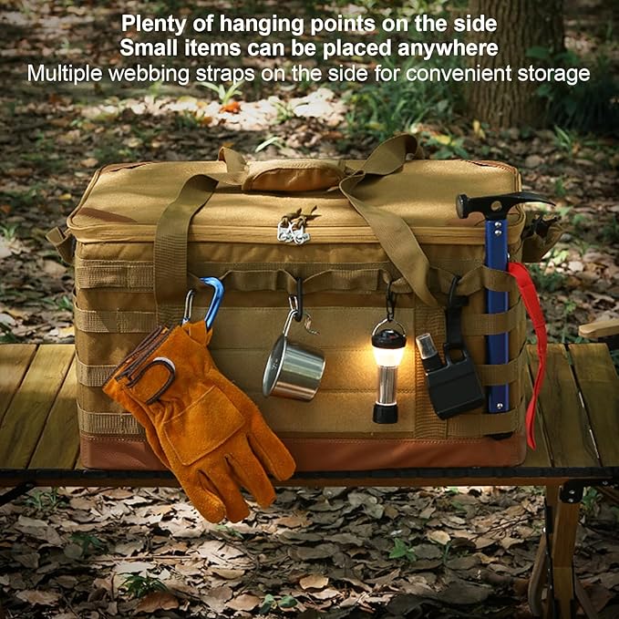 Fockety Camping Storage Bag, Large Capacity 30L BBQ and Picnic Bag Organizer with Handles, Hard Design Trunk Organizer Multipurpose Tactical Bags