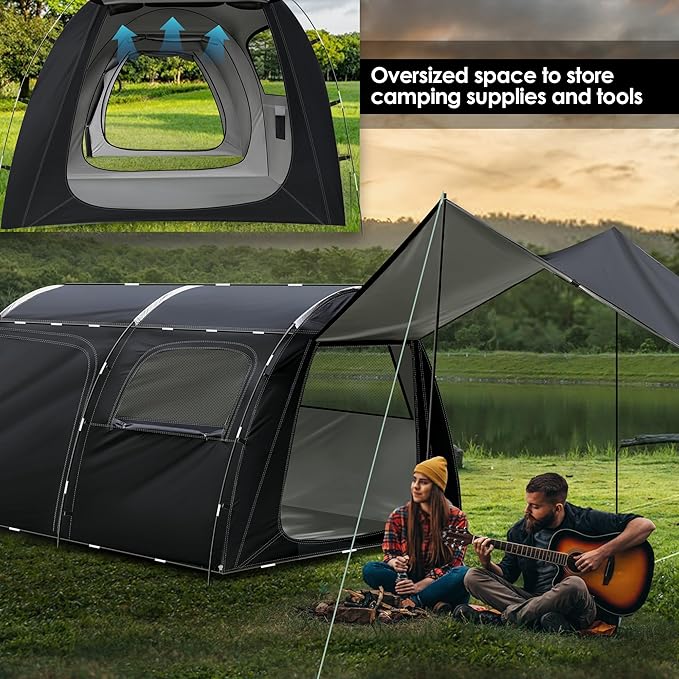 2-Room Camping Tent, Bicycle Camping Tent, Bicycle Storage Tent, 2-Room Family Tent, 1 Storage and Recreation Room, Curtains and Netting for Room divisions, Family Tent for Outdoor Bike Tours