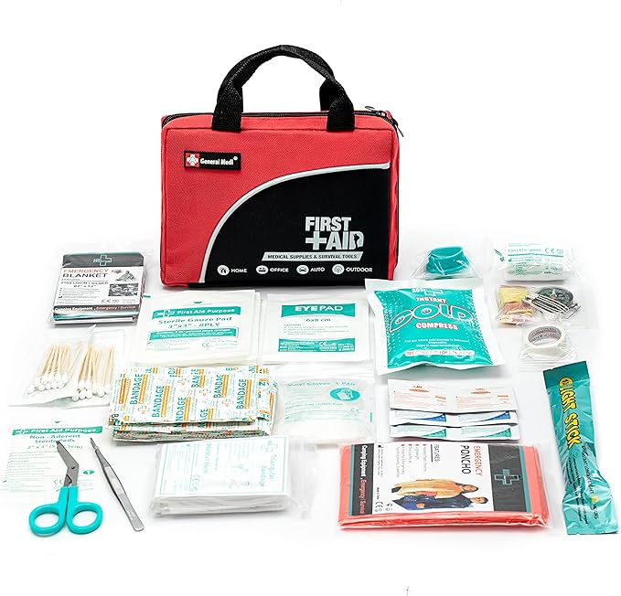 First Aid Kit -160 Pieces Compact and Lightweight - Including Cold (Ice) Pack, Emergency Blanket, Moleskin Pad,Perfect for Travel, Home, Office, Car, Camping, Workplace (Red)
