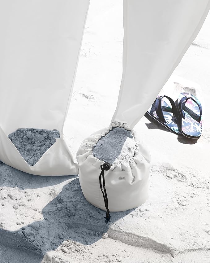 OutdoorMaster Beach Cabana with Fringes, Portable 6' x 6' Beach Canopy for Sand, Easy Set Up Sun Shelter, Included Side Wall, UPF 50+ UV Protection Sun Umbrella - for Family & Friends -Romantic White