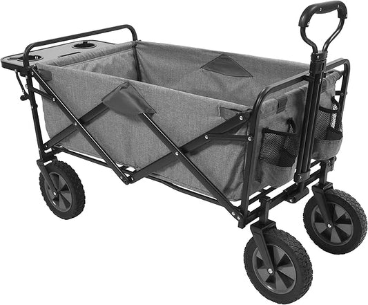 Mac Sports Collapsible Folding Outdoor Utility Wagon (Wagon with Side Table (Utility, Light Grey)