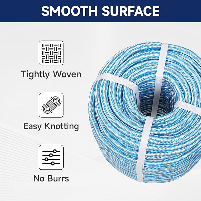 Arborist Tree Rope, 1/2inch by 200FT, 24 Strand Bull Rope up to 8000lbs Tensile Strength, Blue and White