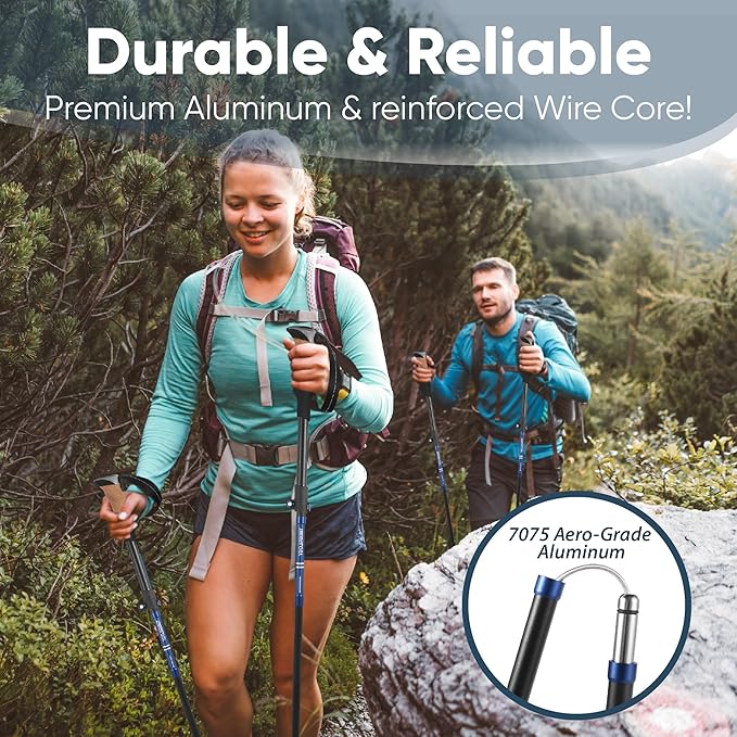 TREKOLOGY Hiking Poles with Real Cork Grips, Adjustable for Heights 5'2'' to 6'5'' – Lightweight Trekking Poles, Aircraft-Grade Aluminum, Compact Fold for Hiking & Backpacking (2pc Set) TREKZ Cork SE