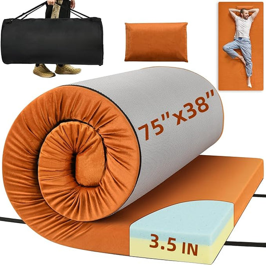 DWVO Memory Foam Camping Pad Futon Mattress Full, 3.5 INCH Thick Portable Floor Sleeping Mat with Travel Bag
