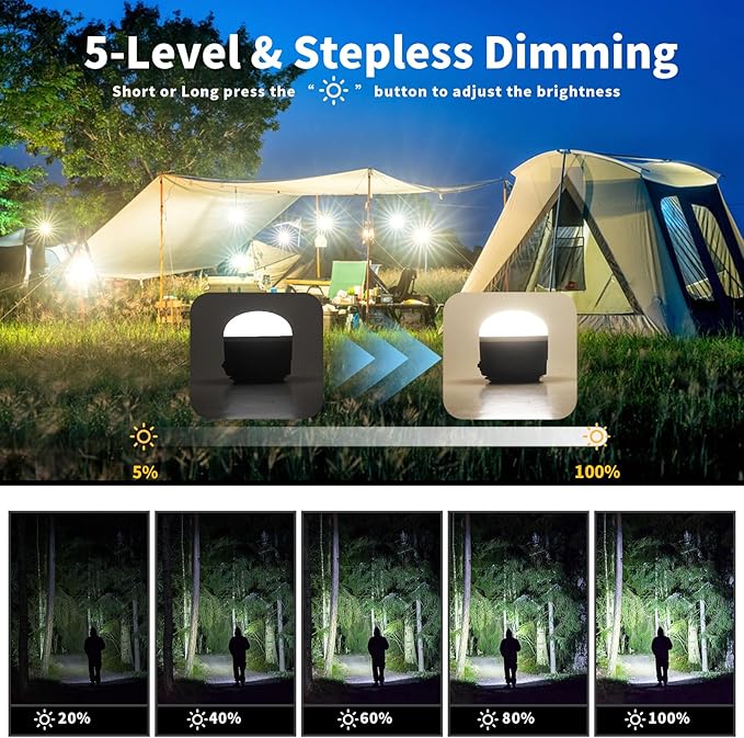 RGB Rechargeable Camping Lights 1000LM,YINGWOND 4000mAh LED Portable Camping Lantern with Magnet,Waterproof Tent Light for Emergency Power Outages Hiking Home Hurricane