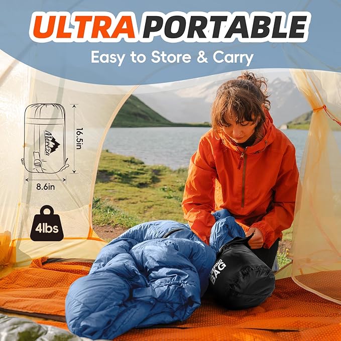 MEREZA Sleeping Bags XL for Adults Cold Weather Mens Large Wide Sleeping Bag for Big and Tall Girls Boys with Compression Sack for Camping Backpacking Warm & Cool Weather