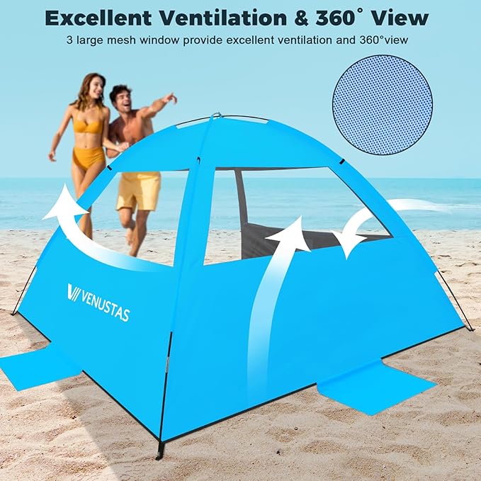 Venustas Beach Tent Sun Shelter for 3-10 Person, UPF 50+ UV Protection Canopy, Lightweight and Easy Setup Cabana, Portable Beach Shade