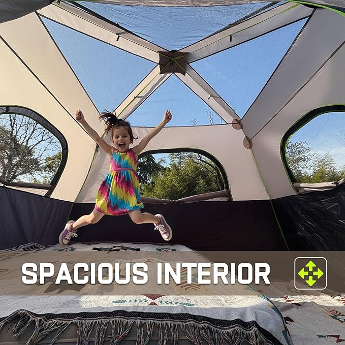 4/6 Person Instant Tent, Waterproof Pop Up Tents for Camping with Rainfly, 60 Seconds Easy Setup, Automatic Cabin Tent for Family Camping with Expandable Carry Bag & Upgraded Ventilation