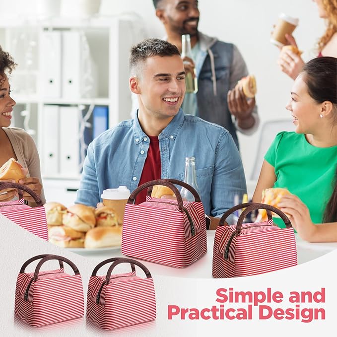 Nuogo 12 Pieces Insulated Lunch Bag Reusable Box Thermal Lunch Leakproof Tote Bag for Women Men Office Work Picnic Beach Fishing (Red)