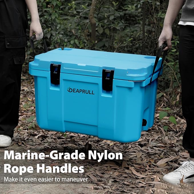 60 Quart Hard Cooler, Insulated Ice Chest Box Holds Ice for up to 6 Days, Portable Cooler with Nylon Rope Handles, Cup Holders, Double Latches for Camping Drink, Beach, Picnic, Fishing, Boat, Barbecue
