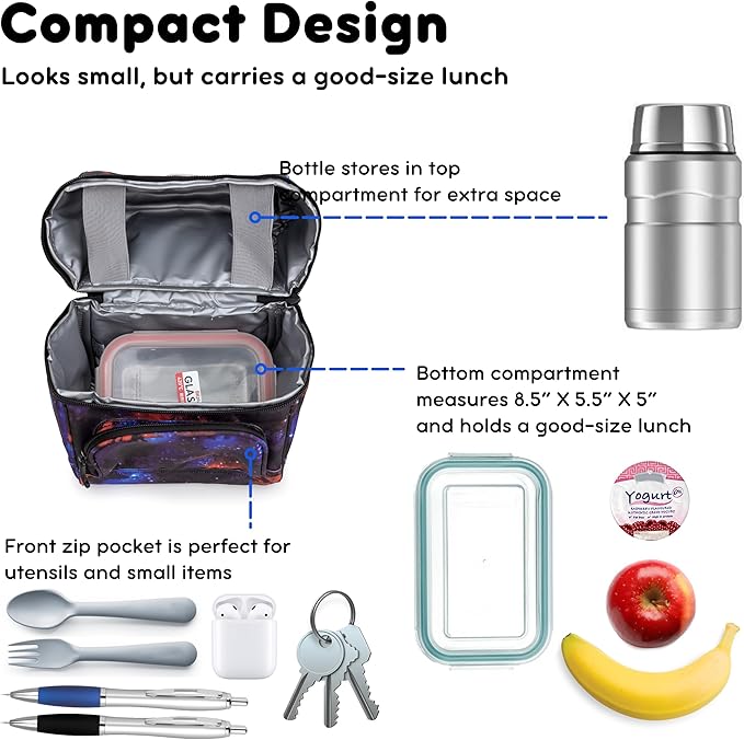 J World Corey Kids Lunch Bag. Insulated Lunch-Box for Boys Girls, Galaxy