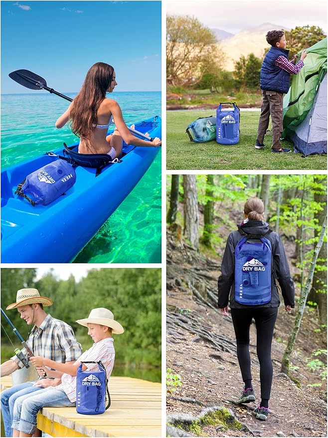 HEETA Dry Bag Waterproof for Women Men, 5L/10L/20L/30L/40L Roll Top Lightweight Dry Storage Bag Backpack with Phone Case for Travel, Swimming, Boating, Kayaking, Camping & Beach, 11 Transparent Colors