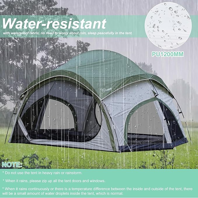 Vidalido 3-4 Person Camping Tent with 2 Large Mesh Door 4 Mesh Window Family Tents, Double Layer Waterproof Portable Easy Setup Camp Tent, Canvas Dome Tents for Camping Outdoor Hiking and Backpacking