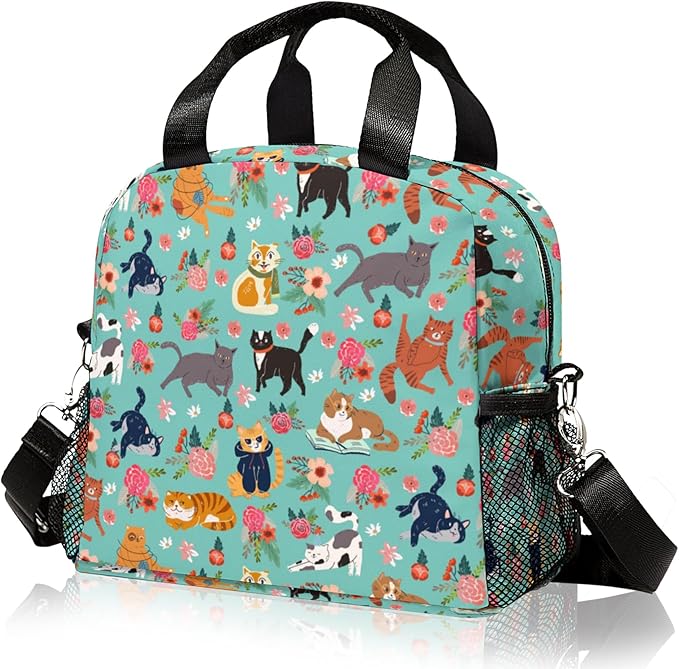Lunch box Kids,Insulated Cat Lunch Bag Cute Small Lunch Totebag Reusable Leakproof Lunch Bag With Shoulder Strap for Girls Boys Women School Work Picnic