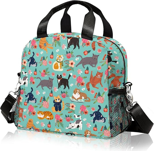Lunch box Kids,Insulated Cat Lunch Bag Cute Small Lunch Totebag Reusable Leakproof Lunch Bag With Shoulder Strap for Girls Boys Women School Work Picnic