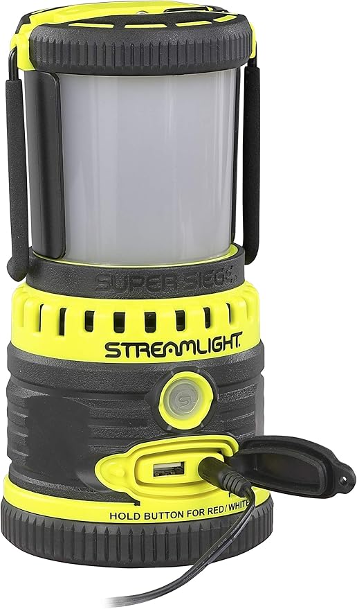 Streamlight 44945 Super Siege 1100-Lumen Rechargeable Outdoor Hand Lantern/Flashlight with 120-Volt AC Charger and Portable USB Charger, Yellow
