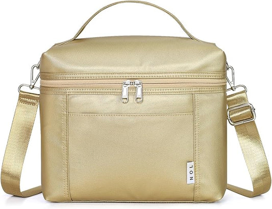 NOL Natural Organic Lifestyle Insulated Lunch Bags for Women Cooler Bag Lightweight Nylon Waterproof Lunch Box For Work (Gold, Medium(normal))