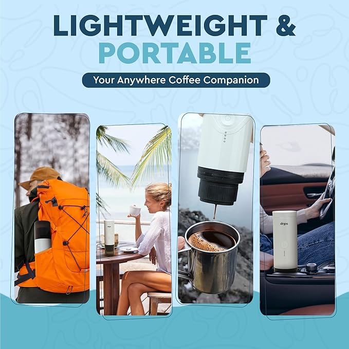 drips Portable Electric Espresso Machine with 3-4 Minute Self-Heating, 20 Bar Mini Coffee Maker Compatible with NS Capsule & Ground Coffee for Camping, Travel, Hiking, Office (Matte Black)