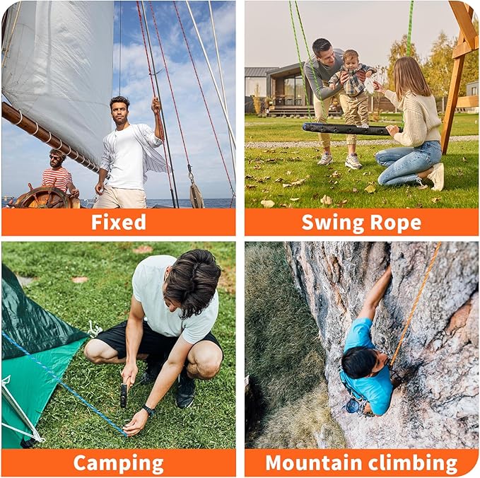 Arborist Rope Tree Rope Polyester Climbing Rope (1/2in x 200ft) 48 Strands for Pull Swing Knot (Orange)