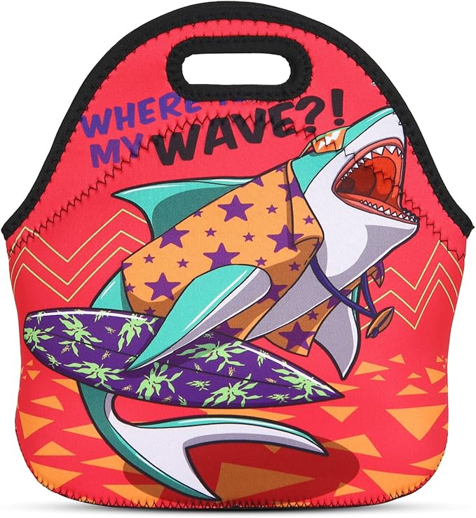 Violet Mist Pink Shark Neoprene Lunch Bag for Men Women Insulated Cute Lunch Box Tote Washable HandBags with Zipper for Adult Work Travel Picnic Thanksgiving Christmas Gift