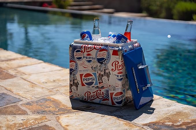 Pepsi 14-Quart Small Cooler | Retro Vintage Classic Style Hard Metal Beverage Cooler for Camping Beach Picnic, Pepsi Heritage Edition