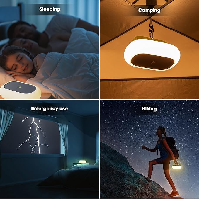 Camping Night Light with 15W Wireless Charging Camping Lamp 5 Light Modes Light for Tent Mini Tent Light for Camping Hurricane Power Outages Hiking Home