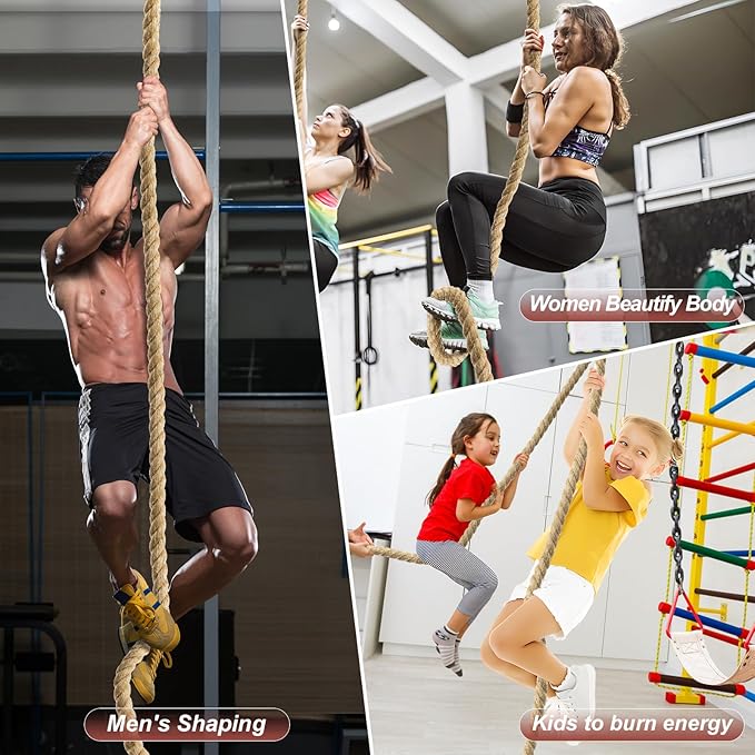 Climbing Rope 1.5 Inch Diameter 10FT 15FT 20FT 25FT 30FT 35FT Gym Climbing Rope for Fitness & Strength Training, Workout Exercises Climbing Rope for Adults Kids Outdoor or Home Indoor