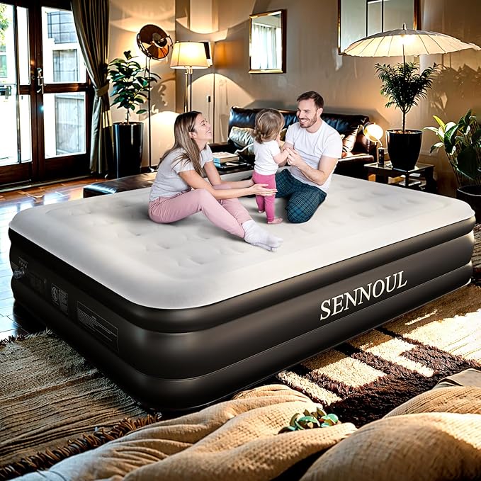 Air Mattress Queen with Built in Pump - Upgraded Blow Up Bed,2 Mins Quick Self Inflatable and Deflate, 18"/650lbs Max, Strong Support, Flocked Top, Puncture Resistant, for Camping,Home,Guests
