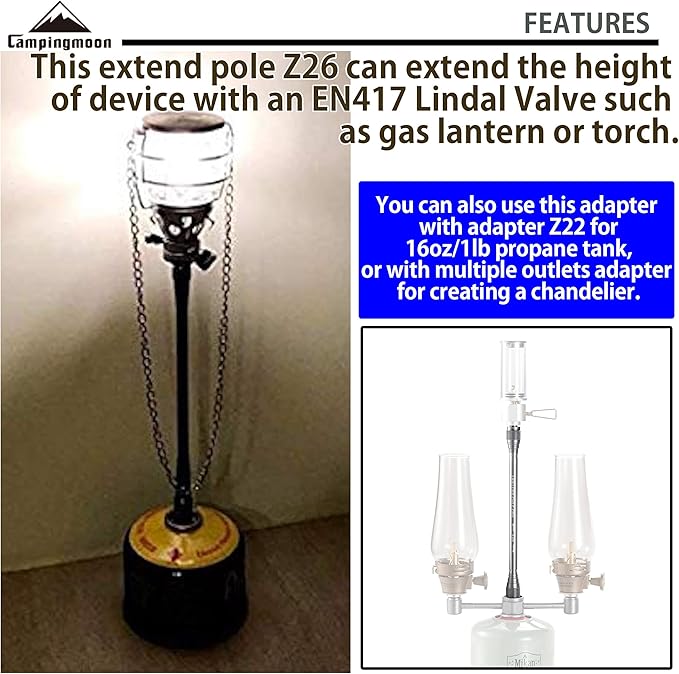 CAMPINGMOON 4.7-inch/9-inch Length Extension Pole Rod for Camping Lantern