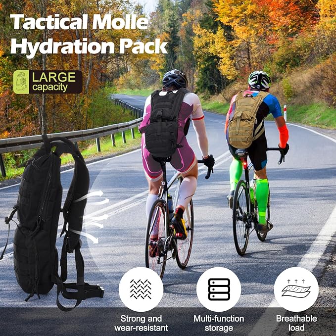 Liliful 2 Set Tactical Hydration Backpack with 3l TPU Water Bladder Tactical Molle Water Backpack Hydration Pack for Men Women Hiking Biking Running Climbing