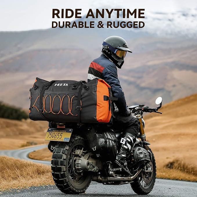 HEETA Waterproof Duffel Bag Motorcycle Dry Bag Backpack, Extra Large Rolltop Travel Duffle Bags with Straps & Handles for Kayaking Rafting Boating Canoeing Camping Gym Beach (Black, 80L)