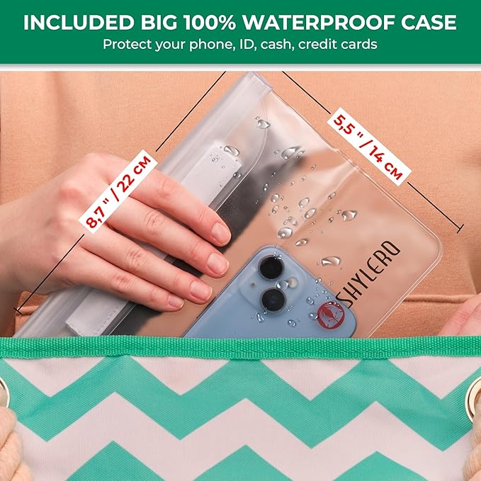 SHYLERO Beach Bag and Pool Bag. Has Airtight Pouch, Ton of Pockets. Beach Tote is Zippered, Water Resistant. Family Size