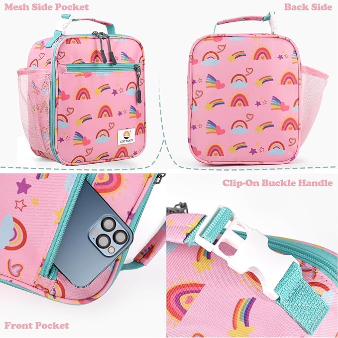 Lunch Box Kids,Premium Insulated Lunch Bag for Girls Boys,Soft Bag Mini Cooler Back to School Thermal Reusable Lunch Bag for Work School Picnic (Rainbow)