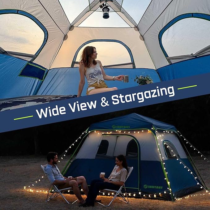 4/6 Person Instant Tent, Waterproof Pop Up Tents for Camping with Rainfly, 60 Seconds Easy Setup, Automatic Cabin Tent for Family Camping with Expandable Carry Bag & Upgraded Ventilation