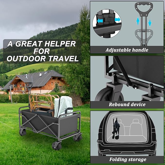 Collapsible Folding Utility Wagons, Foldable with Wheels, Grocery Cart on Wheels, Apartment Trolley Cart for Grocery Shopping Sports Garden Camping
