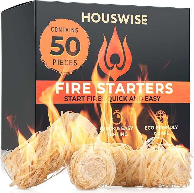 Fire Starter 50 pcs - Natural Fire Starters for Indoor & Outdoor, Firestarter for Wood Stove, Fireplace Campfires, Chimney, Grill, Pit, BBQ