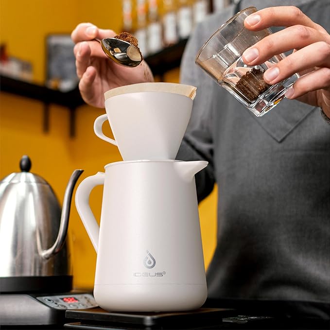 Ideus Insulated Pour Over Coffee Maker 20oz, Stainless Steel Coffee Pot Pour Over Set Camping Coffee Carafe BPA-Free with Dripper for Home, Office & Camping (White)
