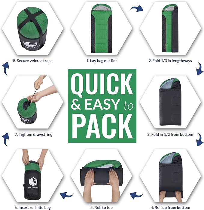 VENTURE 4TH Backpacking Sleeping Bag – XXL, Double and Single Sizes - Lightweight Warm & Cold Weather Sleeping Bags for Adults, Kids & Couples – Ideal for Hiking, Camping & Outdoor Adventures