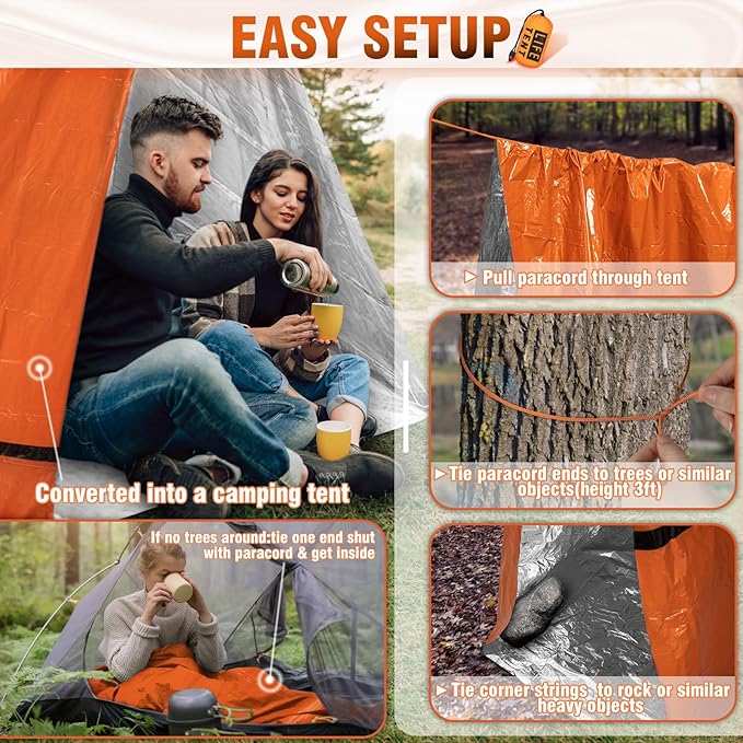 Emergency Tent Shelter 2 Person Emergency Survival Life Pocket Tent Waterproof and Windproof for Camping Hiking Outdoor Activities
