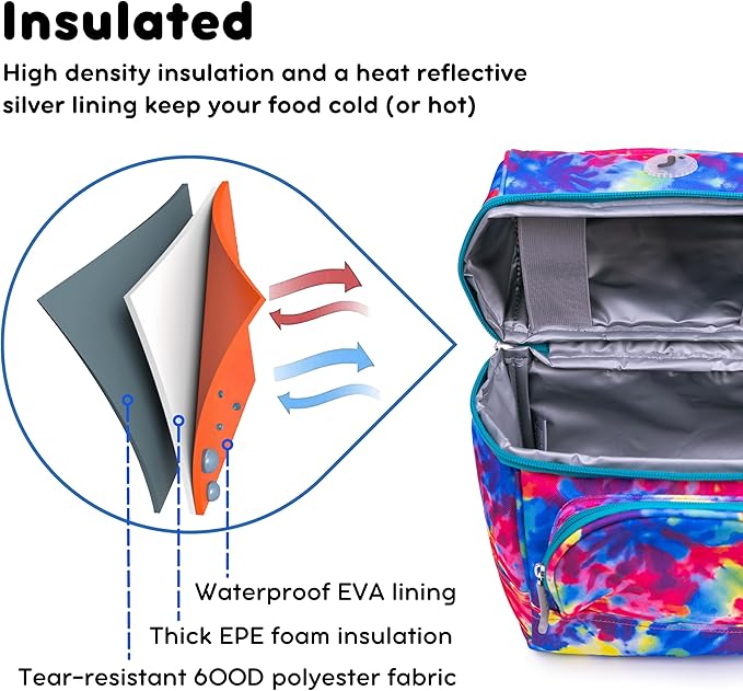 J World Corey Kids Lunch Bag. Insulated Lunch-Box for Boys Girls, Tie Dye