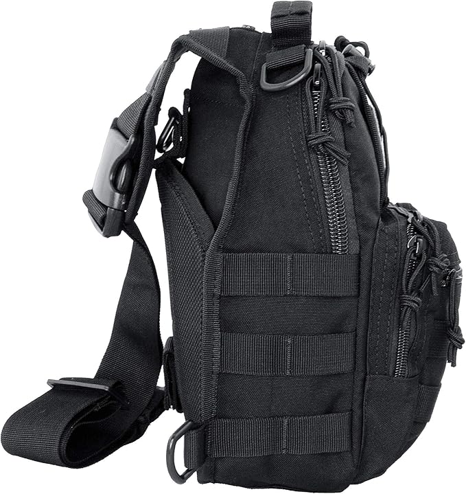 LINE2design First Aid Sling Backpack - EMS Equipment Emergency Medical Supplies Tactical Range Shoulder Molle Bag - Heavy Duty Sports Outdoor Rescue Pack - Perfect for Camping Hiking Trekking - Black